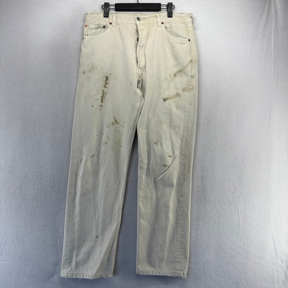 Vintage Levis FITS 33x31 White Distressed 501 xx Paint Button Fly Straight Denim